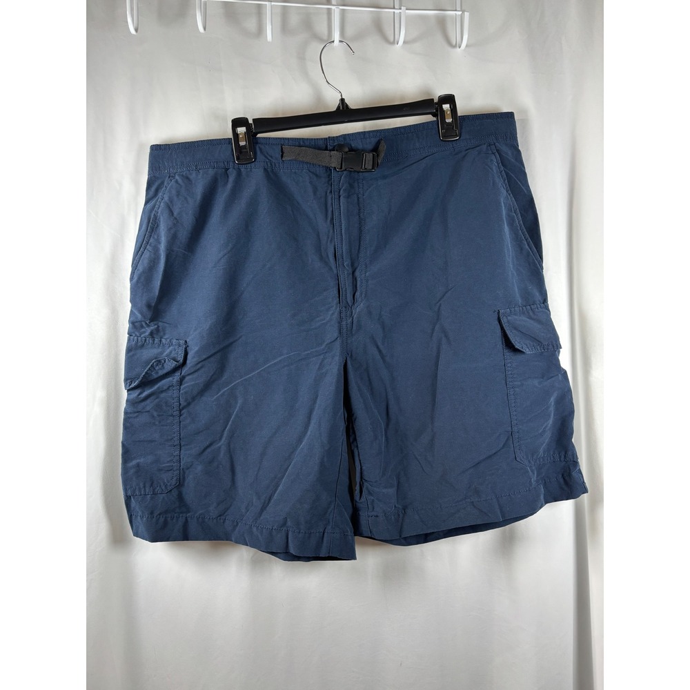 St Johns Bay Mens Navy Blue Cargo Shorts Elastic Waist Belted Size 40 RN 93677